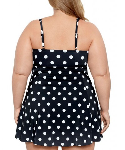 Plus Size Tummy Control Bow Front Swimdress Vintage Dotty $43.56 Swimsuits