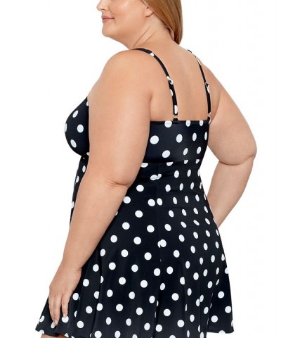 Plus Size Tummy Control Bow Front Swimdress Vintage Dotty $43.56 Swimsuits