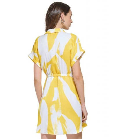 Women's Deep V-Neck Short-Sleeve Printed Dress White/Poppy Yellow Multi $70.03 Dresses