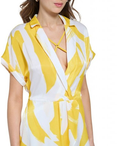 Women's Deep V-Neck Short-Sleeve Printed Dress White/Poppy Yellow Multi $70.03 Dresses