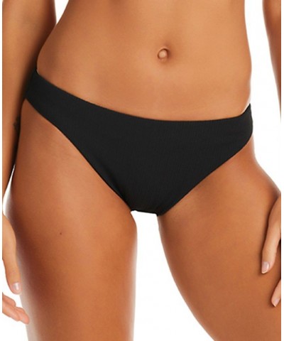 Women's Solid Ribbed Sandbar Hipster Bikini Bottoms Black $36.75 Swimsuits