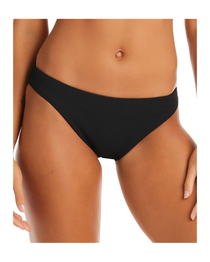 Women's Solid Ribbed Sandbar Hipster Bikini Bottoms Black $36.75 Swimsuits