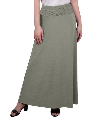 Women's Maxi A-Line Skirt with Front Faux Belt and Ring Detail Green $17.60 Skirts