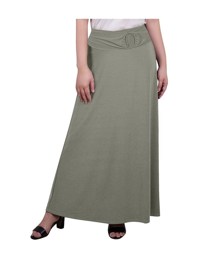 Women's Maxi A-Line Skirt with Front Faux Belt and Ring Detail Green $17.60 Skirts