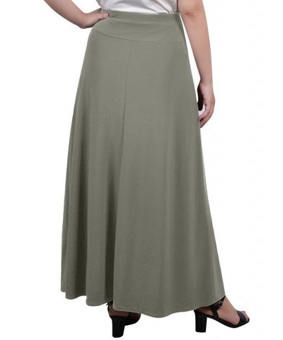 Women's Maxi A-Line Skirt with Front Faux Belt and Ring Detail Green $17.60 Skirts