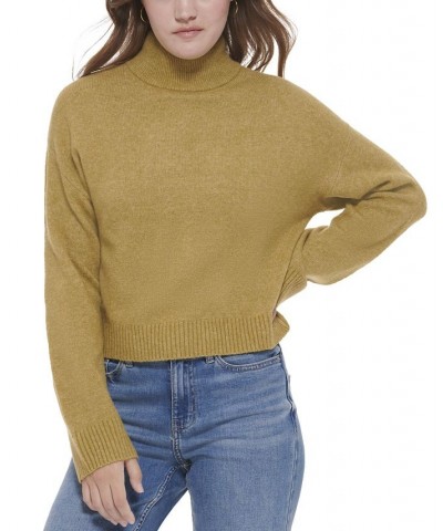 Women's Solid Long Sleeve Mock Neck Sweater Green $31.74 Sweaters