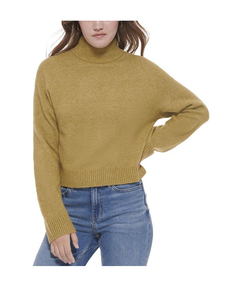 Women's Solid Long Sleeve Mock Neck Sweater Green $31.74 Sweaters