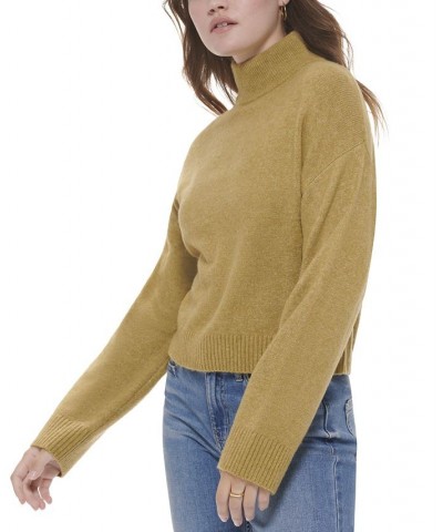 Women's Solid Long Sleeve Mock Neck Sweater Green $31.74 Sweaters