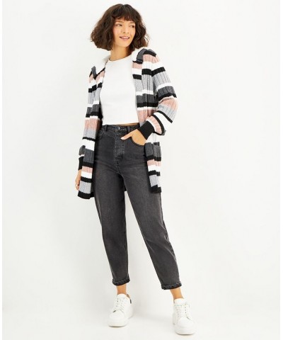 Juniors' Striped Sherpa-Lined Hooded Cardigan Black Combo $15.89 Sweaters