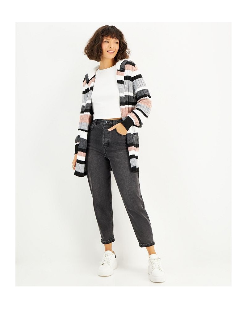 Juniors' Striped Sherpa-Lined Hooded Cardigan Black Combo $15.89 Sweaters