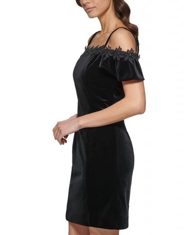 Women's Velvet Cold-Shoulder Appliqué-Trim Dress Black $26.90 Dresses