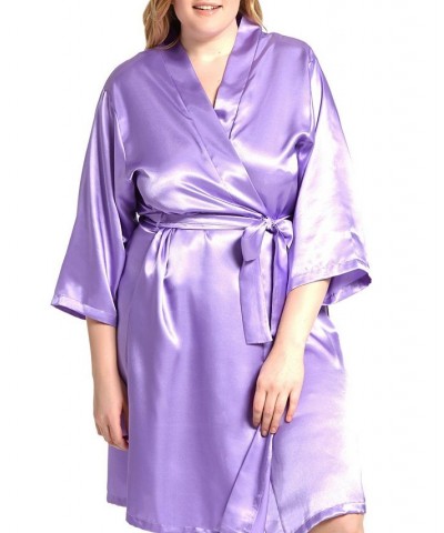 Plus Size Marina Lux Satin Robe Lingerie Lavender $34.72 Lingerie