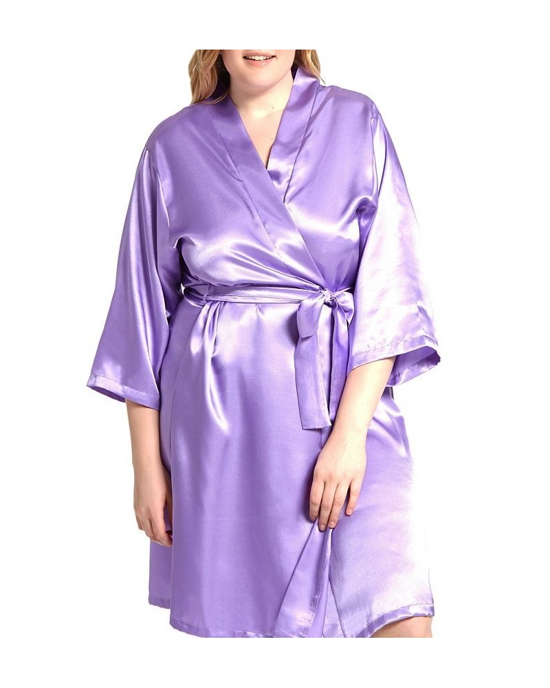 Plus Size Marina Lux Satin Robe Lingerie Lavender $34.72 Lingerie