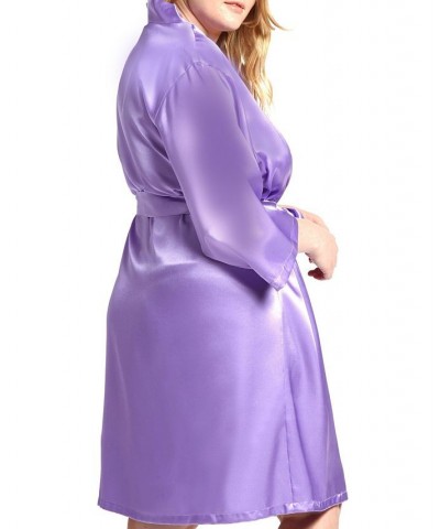 Plus Size Marina Lux Satin Robe Lingerie Lavender $34.72 Lingerie