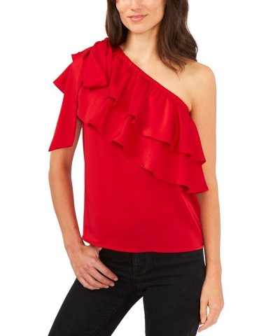 Asymmetrical One-Shoulder Ruffle Top Red $27.55 Tops