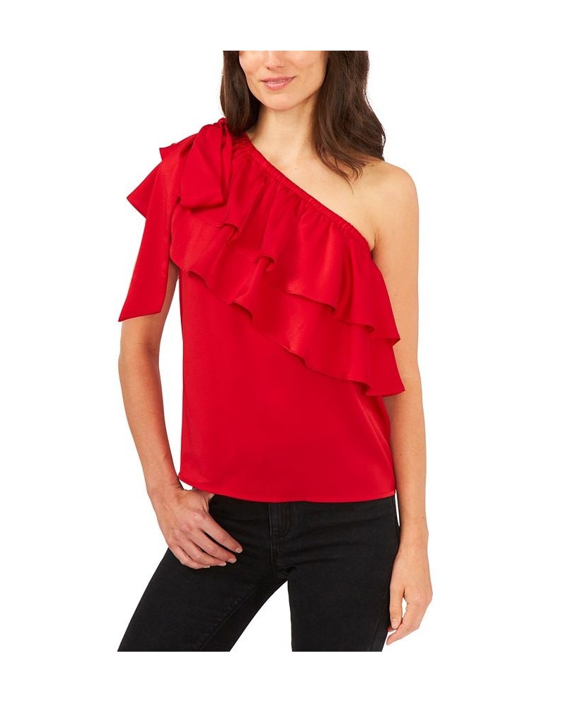 Asymmetrical One-Shoulder Ruffle Top Red $27.55 Tops