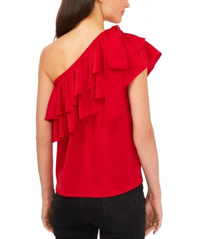 Asymmetrical One-Shoulder Ruffle Top Red $27.55 Tops