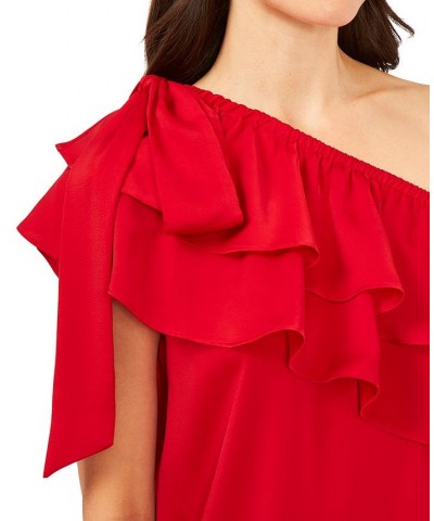 Asymmetrical One-Shoulder Ruffle Top Red $27.55 Tops