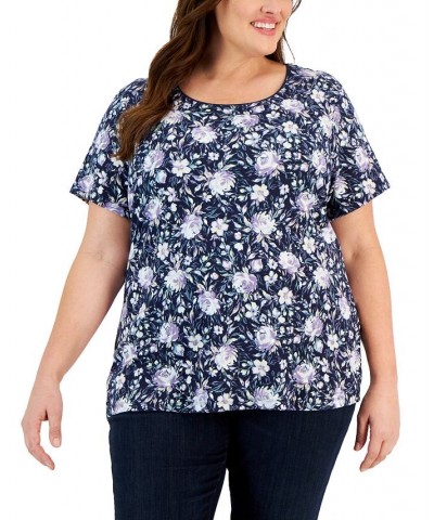 Plus Size Printed Scoop-Neck Top Blue $9.11 Tops