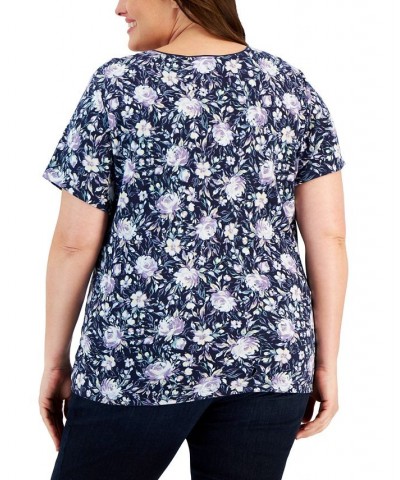 Plus Size Printed Scoop-Neck Top Blue $9.11 Tops