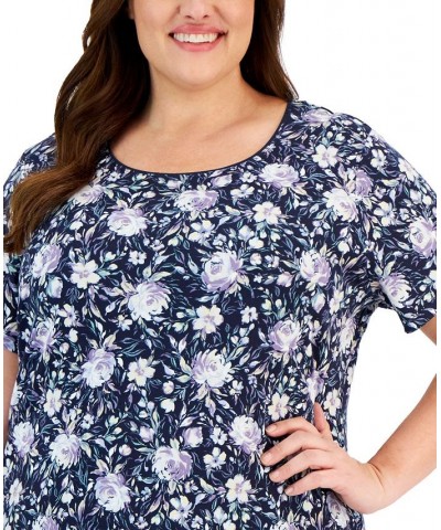 Plus Size Printed Scoop-Neck Top Blue $9.11 Tops