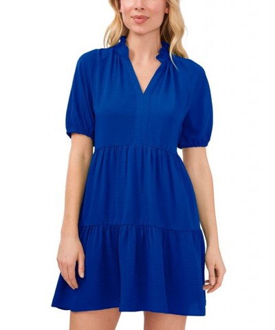 Women's Short Sleeve Tiered V-Neck Baby Doll Dress Deep Royal Blue $28.53 Dresses