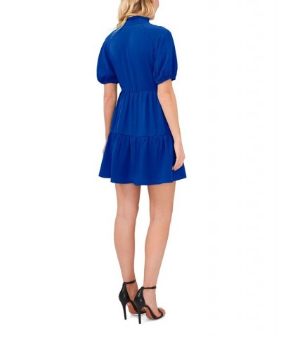 Women's Short Sleeve Tiered V-Neck Baby Doll Dress Deep Royal Blue $28.53 Dresses