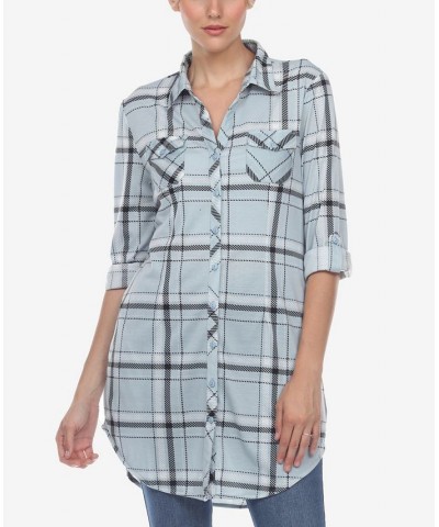 Women's Plaid Tunic Top Shirt Blue $34.10 Tops