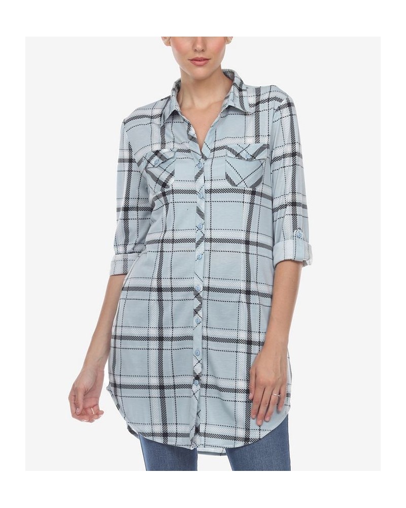 Women's Plaid Tunic Top Shirt Blue $34.10 Tops