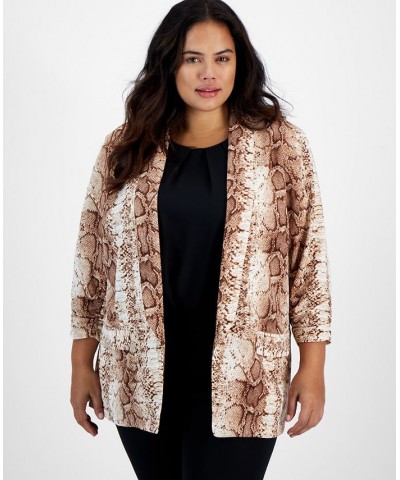 Plus Size Python-Print Open-Front Boyfriend Blazer Snake Python $16.30 Jackets