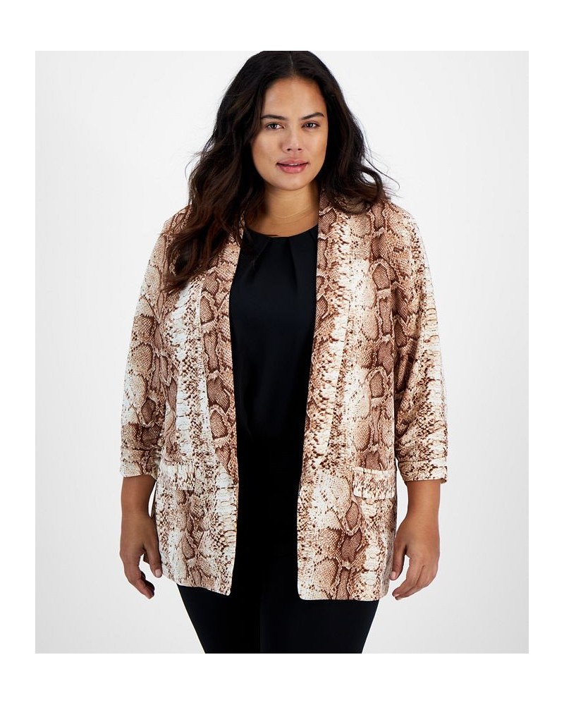 Plus Size Python-Print Open-Front Boyfriend Blazer Snake Python $16.30 Jackets