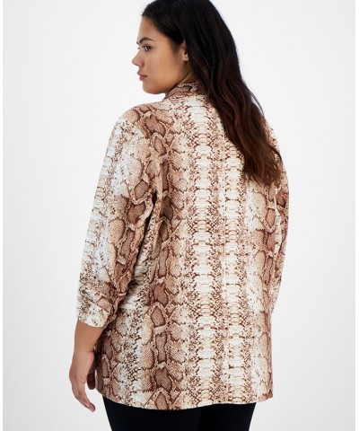 Plus Size Python-Print Open-Front Boyfriend Blazer Snake Python $16.30 Jackets