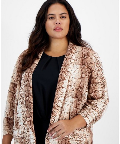 Plus Size Python-Print Open-Front Boyfriend Blazer Snake Python $16.30 Jackets