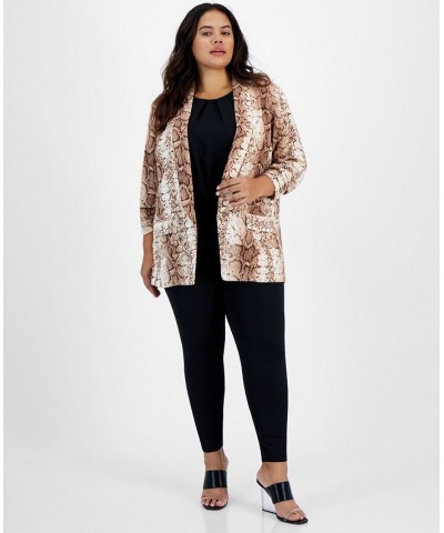 Plus Size Python-Print Open-Front Boyfriend Blazer Snake Python $16.30 Jackets