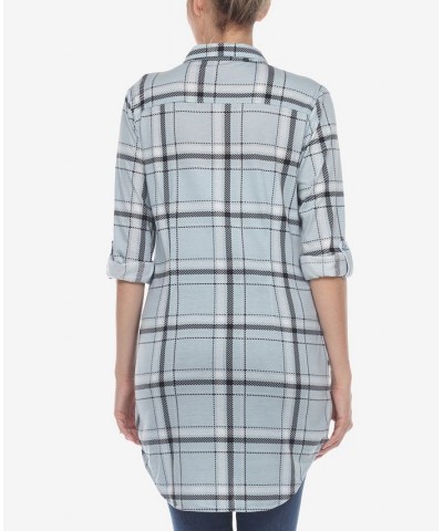 Women's Plaid Tunic Top Shirt Blue $34.10 Tops