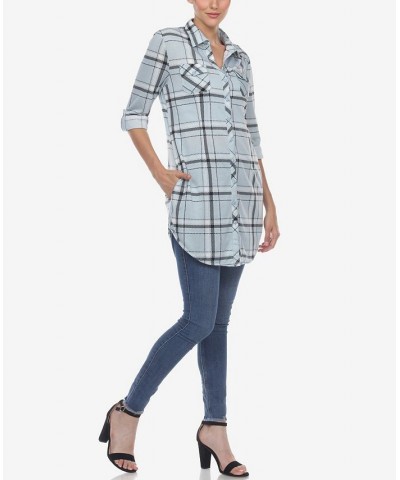 Women's Plaid Tunic Top Shirt Blue $34.10 Tops