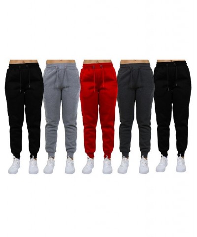 Women's Loose-Fit Fleece Jogger Sweatpants-5 Pack Black-Heather Grey-Red-Charcoal-Black $40.50 Pants