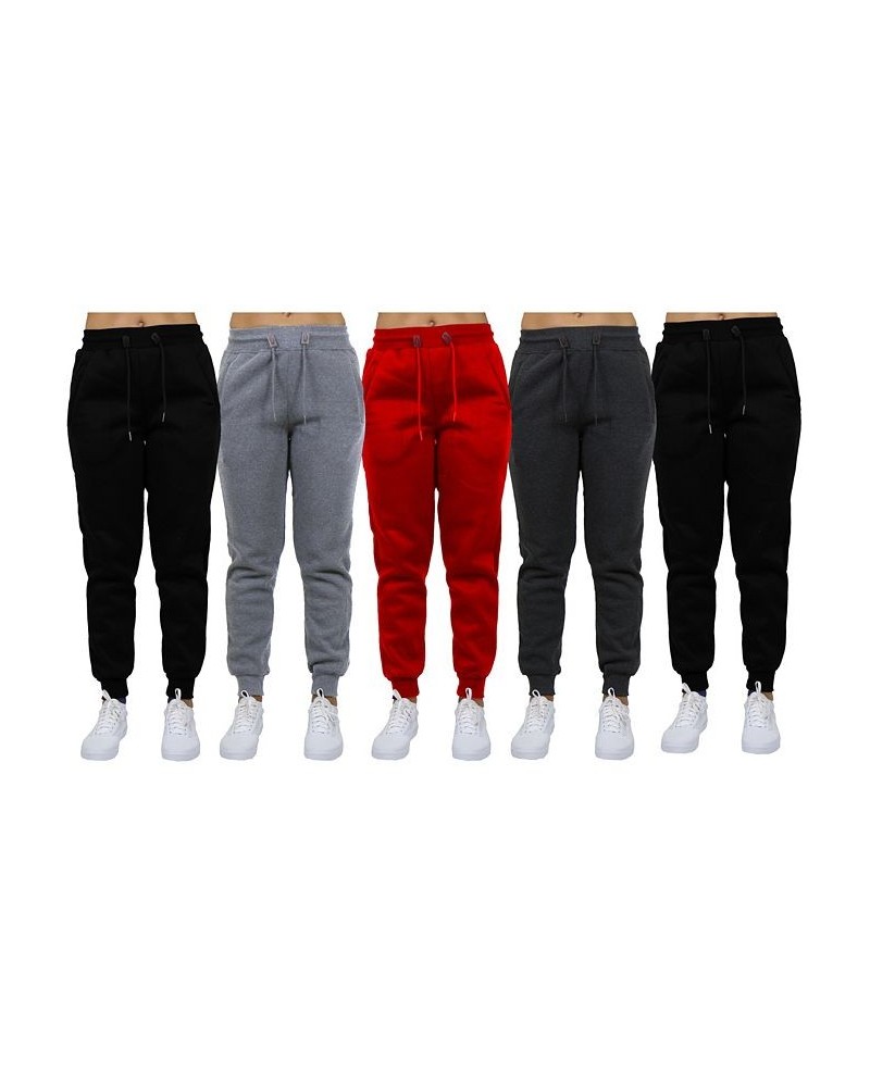 Women's Loose-Fit Fleece Jogger Sweatpants-5 Pack Black-Heather Grey-Red-Charcoal-Black $40.50 Pants