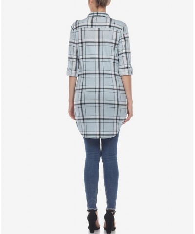 Women's Plaid Tunic Top Shirt Blue $34.10 Tops