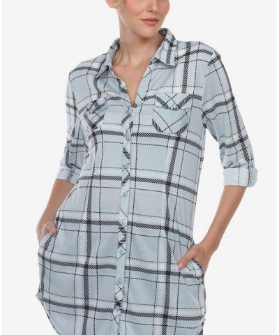 Women's Plaid Tunic Top Shirt Blue $34.10 Tops