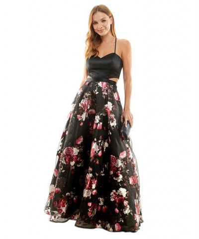 Juniors' Printed-Skirt Ball Gown Black/mauve $41.80 Dresses