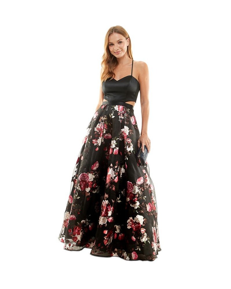 Juniors' Printed-Skirt Ball Gown Black/mauve $41.80 Dresses