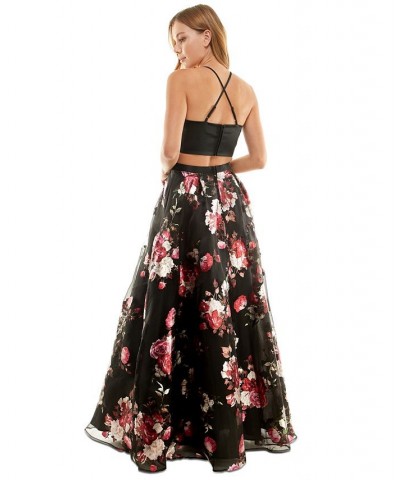 Juniors' Printed-Skirt Ball Gown Black/mauve $41.80 Dresses