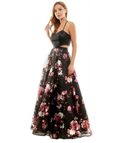 Juniors' Printed-Skirt Ball Gown Black/mauve $41.80 Dresses