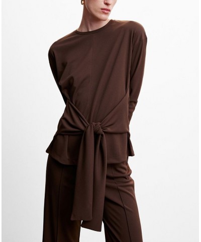 Women's Knotted Top Brown $31.50 Tops