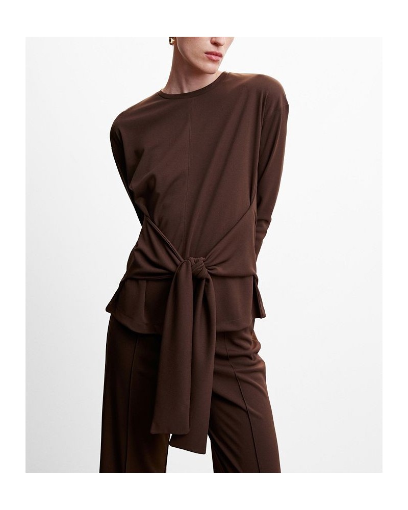 Women's Knotted Top Brown $31.50 Tops