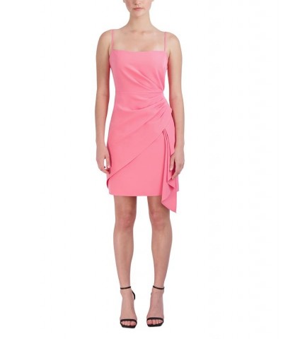 Women's Pleated Waterfall-Ruffle Bodycon Dress Pink $61.44 Dresses