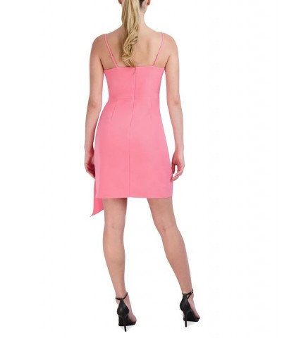 Women's Pleated Waterfall-Ruffle Bodycon Dress Pink $61.44 Dresses