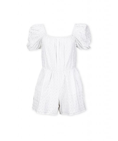 Women's Organic Cotton Puff Sleeve Eyelet Romper Womens White circle grid eyelet $32.73 Shorts