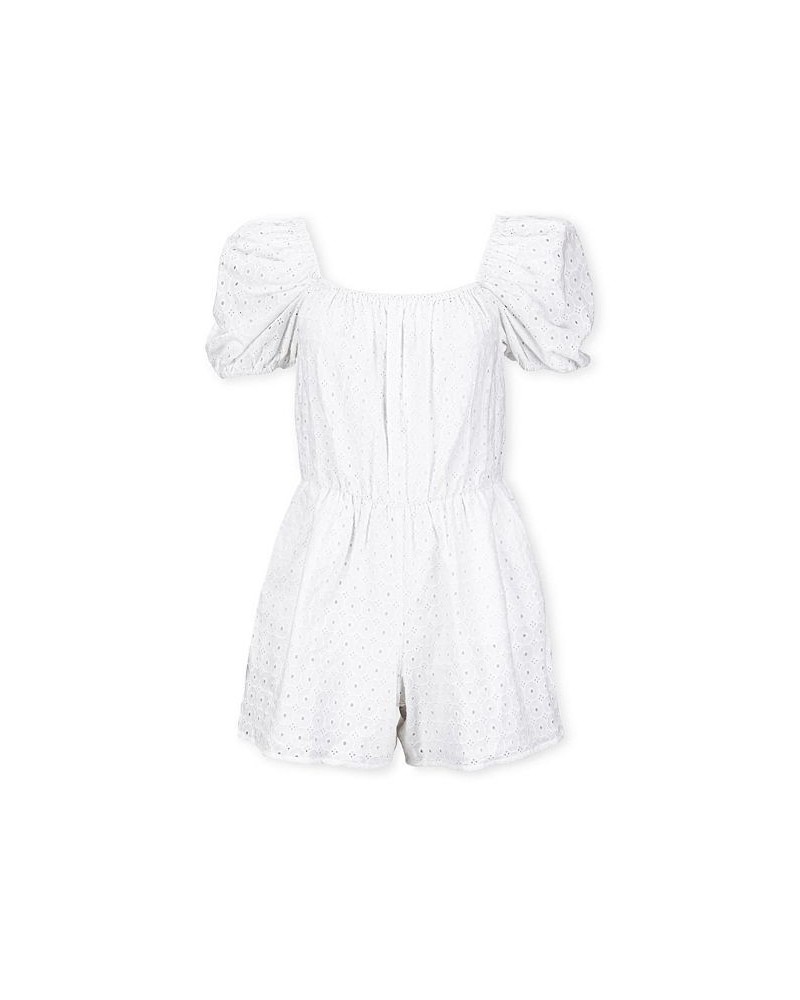 Women's Organic Cotton Puff Sleeve Eyelet Romper Womens White circle grid eyelet $32.73 Shorts